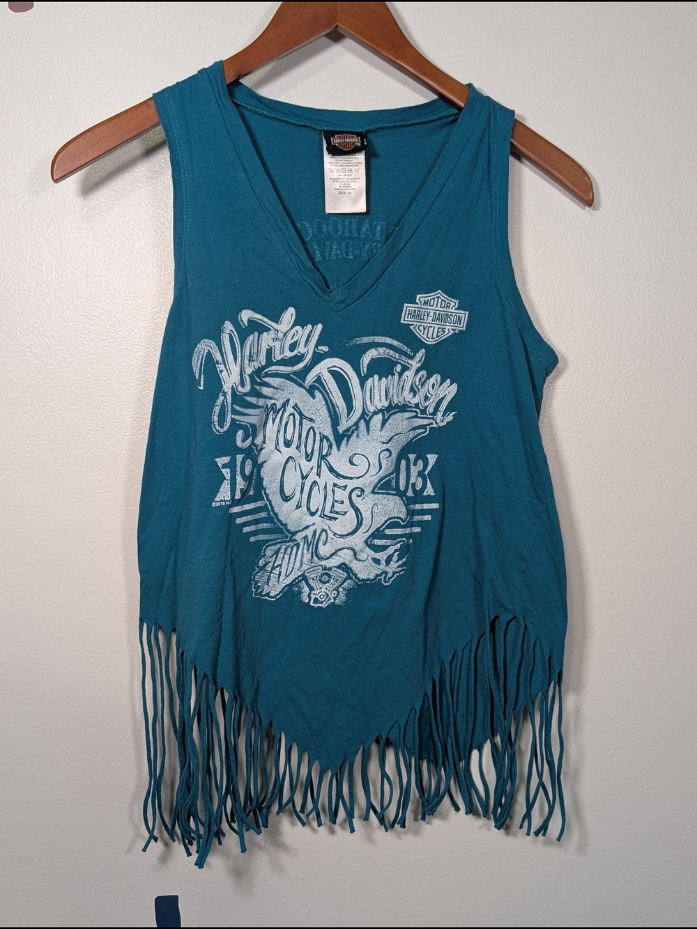 Harley-Davidson Teal Fringe V‑Neck Graphic Tank
